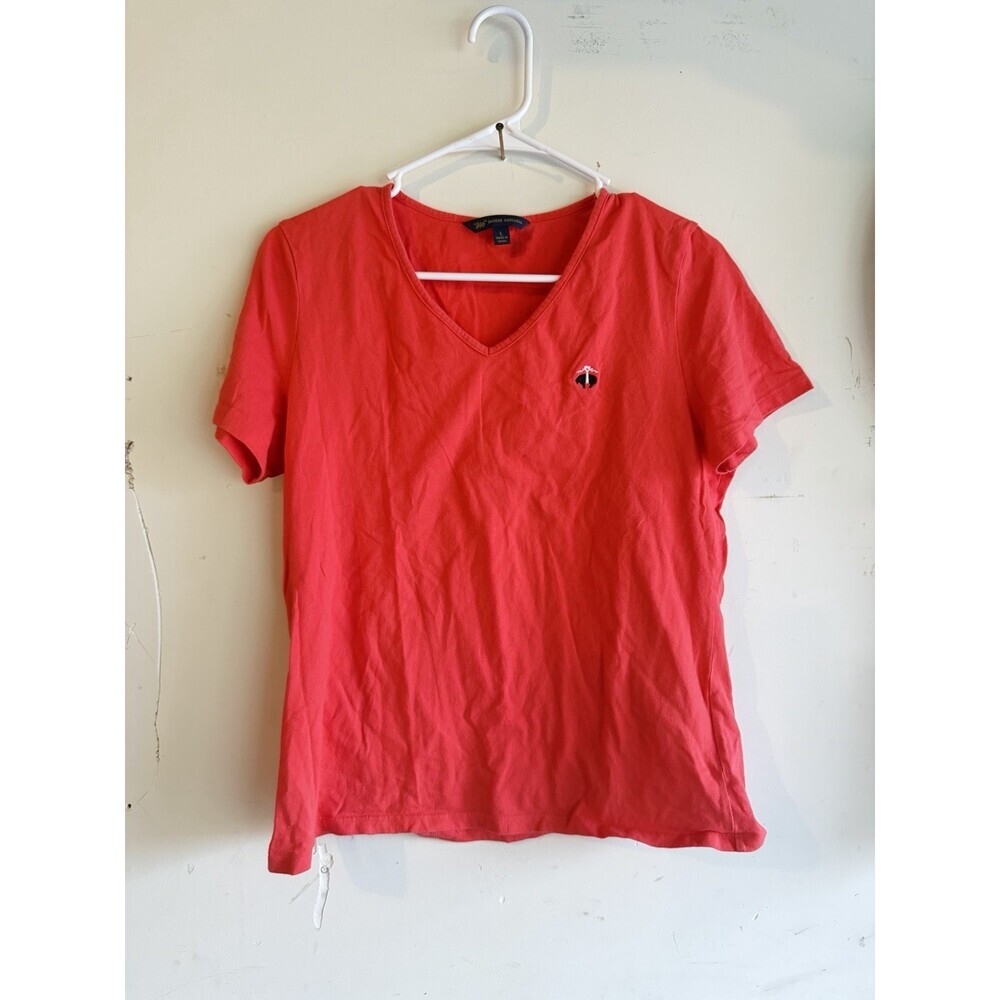 Brooks Brothers 346 Women Red Vneck Cotton Tee L